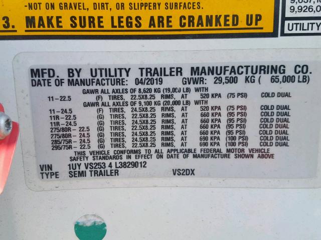 1UYVS2534L3829012 - 2020 UTILITY TRAILER WHITE photo 10