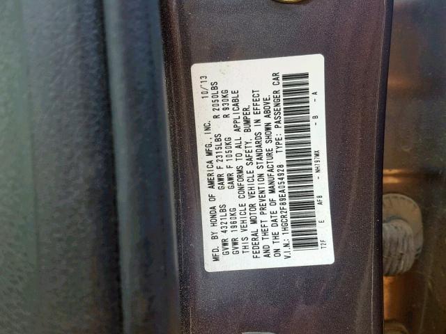 1HGCR2F89EA054928 - 2014 HONDA ACCORD EXL CHARCOAL photo 10