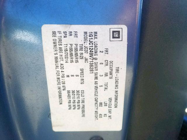 1G1JC1249V7136281 - 1997 CHEVROLET CAVALIER B BLUE photo 10