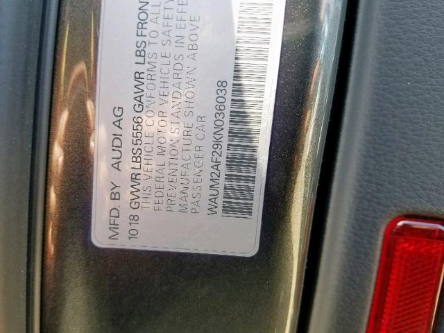 WAUM2AF29KN036038 - 2019 AUDI A6 PRESTIG SILVER photo 10