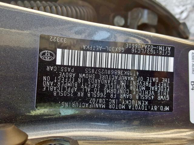 4T1BK36B68U257855 - 2008 TOYOTA AVALON GRAY photo 10