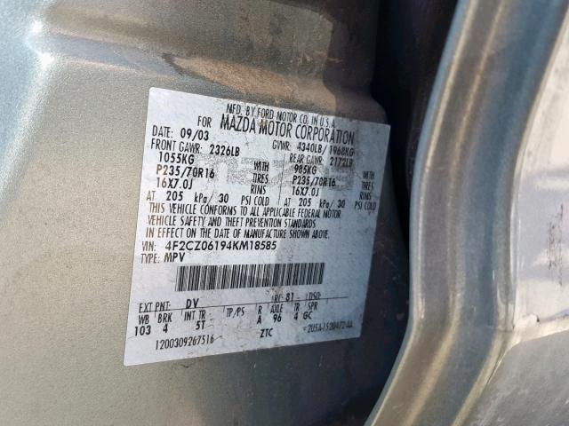 4F2CZ06194KM18585 - 2004 MAZDA TRIBUTE ES 绿色 照片 10