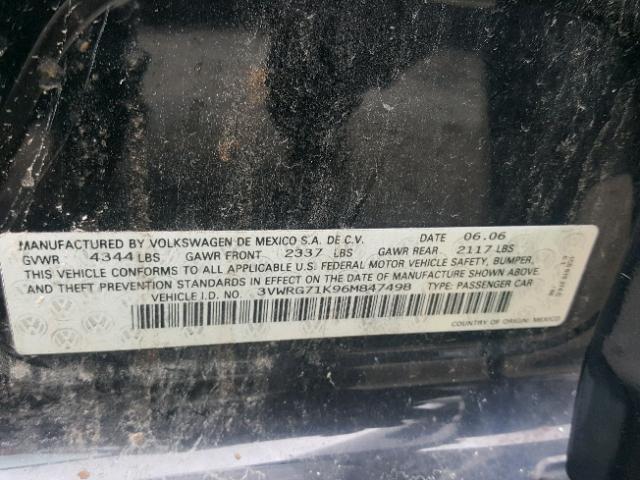 3VWRG71K96M847498 - 2006 VOLKSWAGEN JETTA 2.5 BLACK photo 10