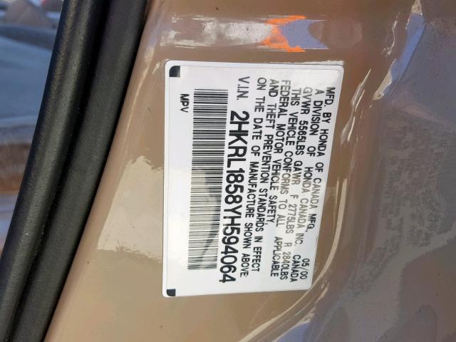 2HKRL1858YH594064 - 2000 HONDA ODYSSEY LX GOLD photo 10