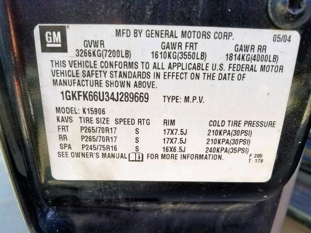 1GKFK66U34J289669 - 2004 GMC YUKON XL D GRAY photo 10