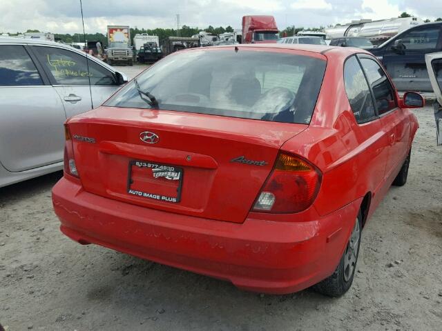 KMHCG35C54U285639 - 2004 HYUNDAI ACCENT GL RED photo 4