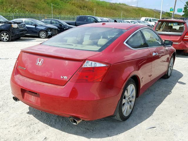 1HGCS2B82AA010421 - 2010 HONDA ACCORD EXL RED photo 4