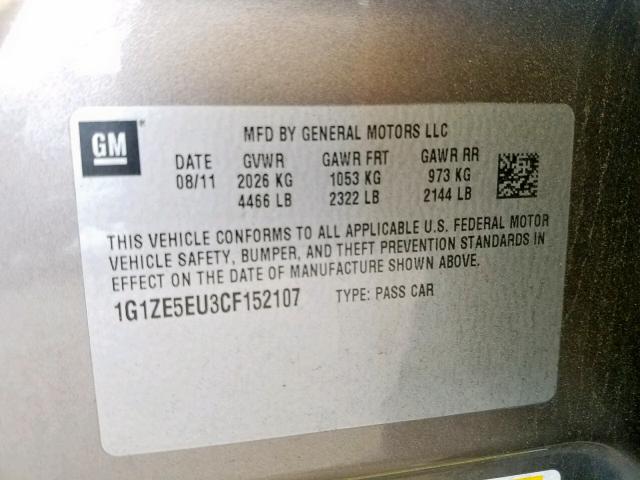 1G1ZE5EU3CF152107 - 2012 CHEVROLET MALIBU LTZ ყავისფერი ფოტო 10