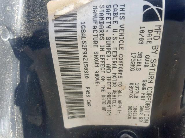 1G8AL52F94Z150310 - 2004 SATURN ION LEVEL SILVER photo 10