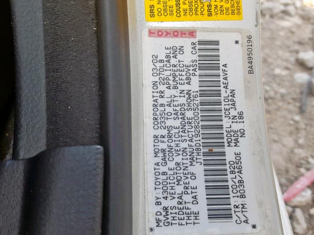 JTHBD192820052761 - 2002 LEXUS IS 300 SILVER photo 10