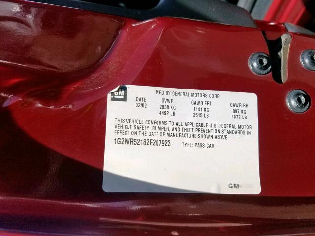 1G2WR52182F207923 - 2002 PONTIAC GRAND PRIX RED photo 10