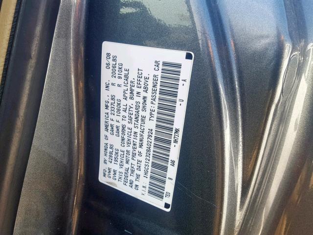 1HGCS12328A027924 - 2008 HONDA ACCORD LX- GRAY photo 10