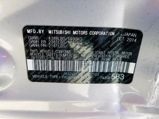 JA32V6FV4FU007162 - 2015 MITSUBISHI LANCER RAL SILVER photo 10