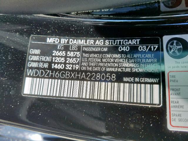 WDDZH6GBXHA228058 - 2017 MERCEDES-BENZ E 400 4MAT BLACK photo 10