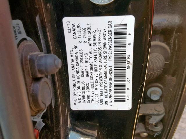 2HGFB2F54DH542871 - 2013 HONDA CIVIC LX BLACK photo 10