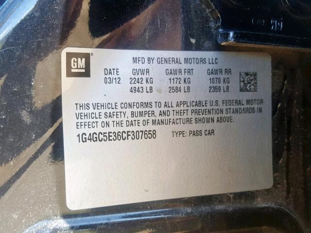 1G4GC5E36CF307658 - 2012 BUICK LACROSSE BLACK photo 10