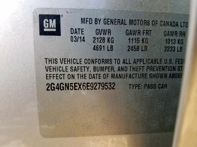 2G4GN5EX6E9279532 - 2014 BUICK REGAL PREM SILVER photo 10