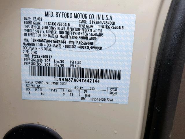 1LNHM87A04Y642144 - 2004 LINCOLN LS თეთრი ფოტო 10