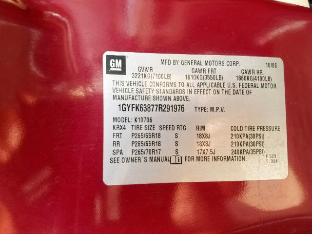 1GYFK63877R291976 - 2007 CADILLAC ESCALADE L RED photo 10