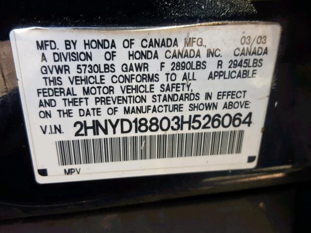 2HNYD18803H526064 - 2003 ACURA MDX TOURIN BLUE photo 10