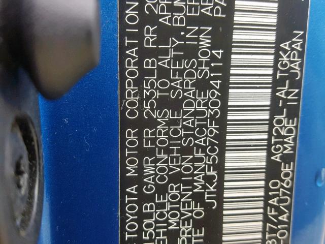 JTKJF5C79F3094114 - 2015 TOYOTA SCION TC ლურჯი ფოტო 10