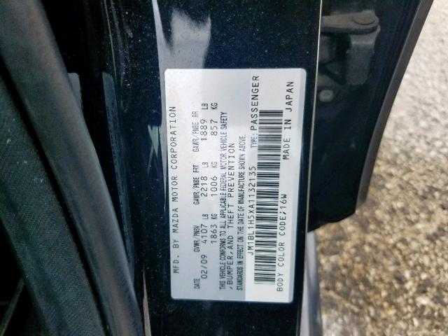 JM1BL1H5XA1132135 - 2010 MAZDA 3 S BLACK photo 10