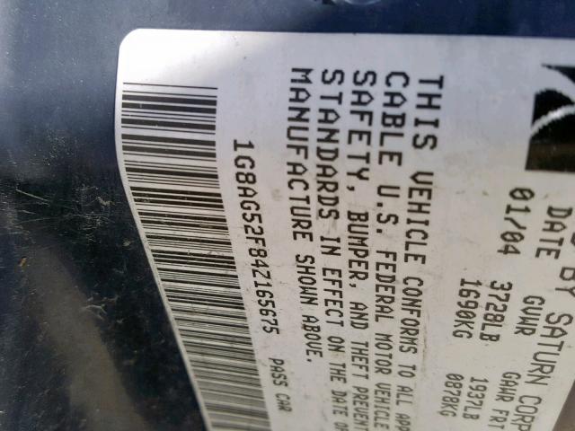 1G8AG52F84Z165675 - 2004 SATURN ION LEVEL BLACK photo 10