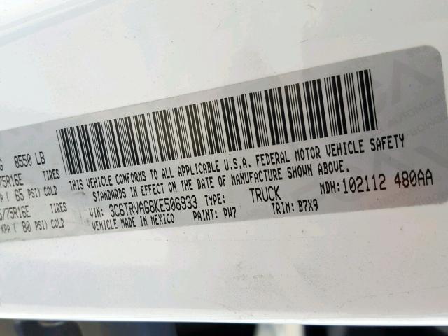 3C6TRVAG8KE506933 - 2019 RAM PROMASTER 白色 照片 10