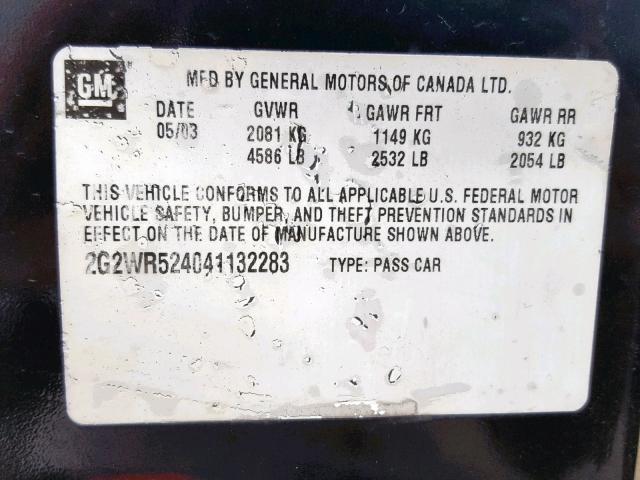 2G2WR524041132283 - 2004 PONTIAC GRAND PRIX BLACK photo 10