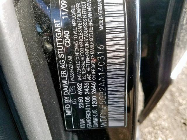 WDDHF5GB2AA140316 - 2010 MERCEDES-BENZ E 350 BLACK photo 10