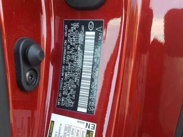 JTHFE2C25A2501667 - 2010 LEXUS IS 350 RED photo 10