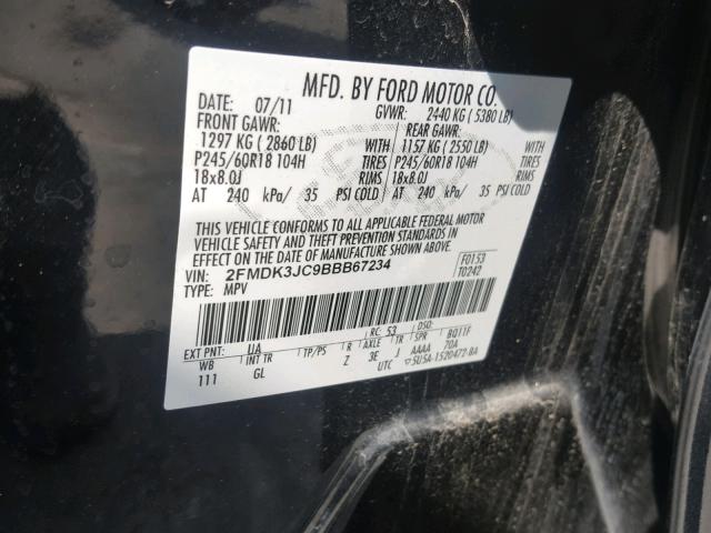 2FMDK3JC9BBB67234 - 2011 FORD EDGE SEL BLACK photo 10