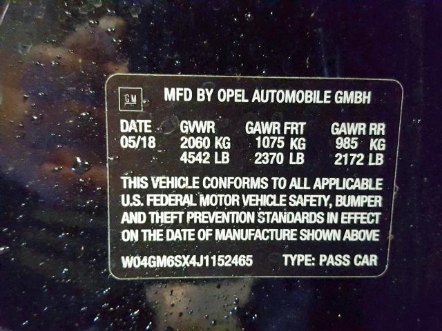 W04GM6SX4J1152465 - 2018 BUICK REGAL PREF BLACK photo 10