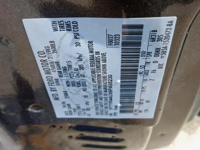 1FTYR44UX6PA95230 - 2006 FORD RANGER SUP GRAY photo 10