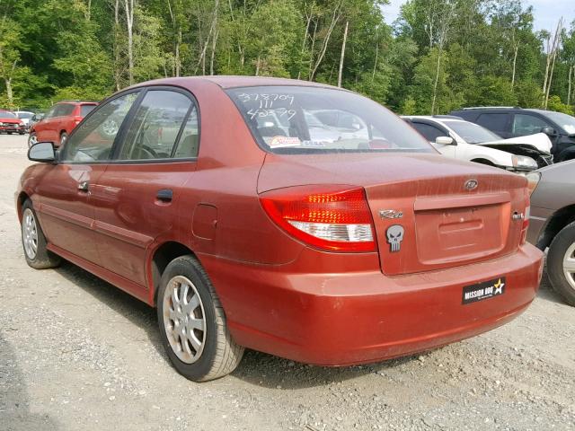 KNADC125036233253 - 2003 KIA RIO RED photo 3