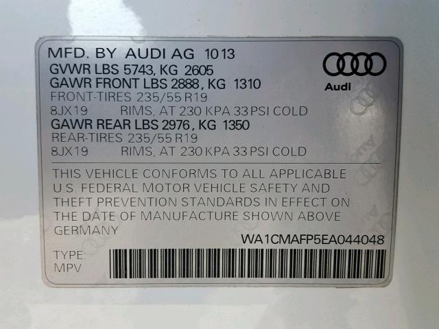 WA1CMAFP5EA044048 - 2014 AUDI Q5 TDI WHITE photo 10