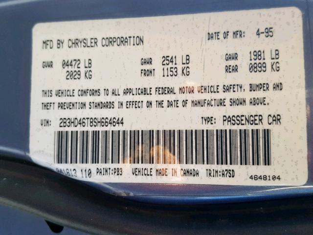 2B3HD46T8SH664644 - 1995 DODGE INTREPID BLUE photo 10