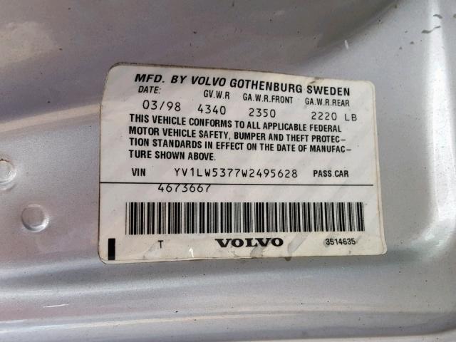 YV1LW5377W2495628 - 1998 VOLVO V70 T5 TUR SILVER photo 10