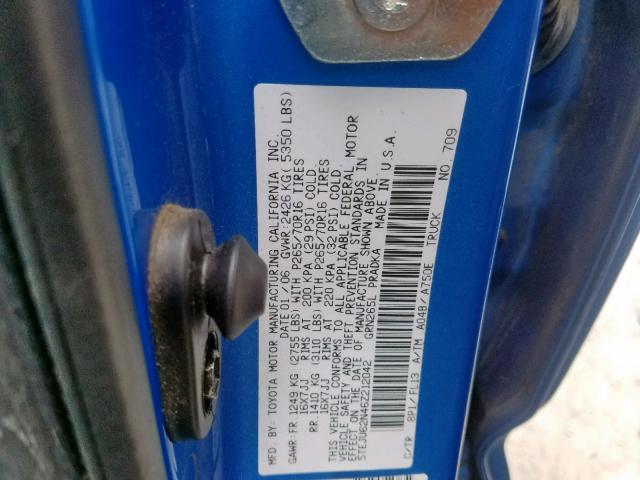 5TEJU62N46Z212042 - 2006 TOYOTA TACOMA DOUBLE CAB PRERUNNER  photo 10