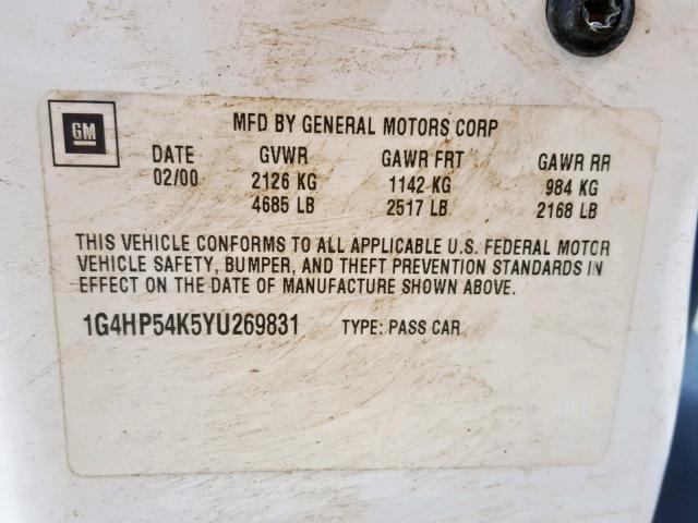 1G4HP54K5YU269831 - 2000 BUICK LESABRE CU WHITE photo 10