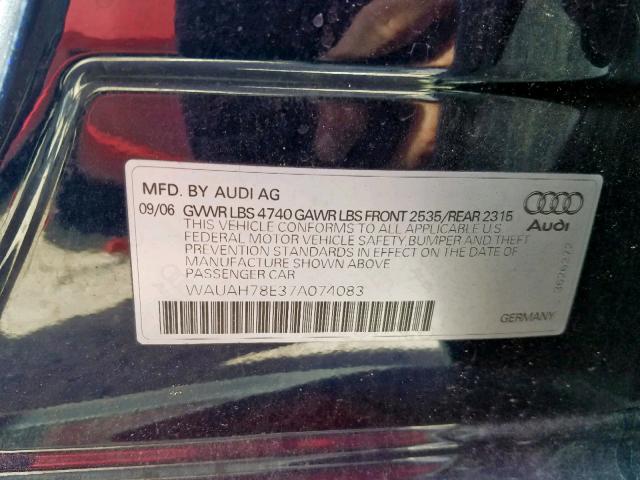 WAUAH78E37A074083 - 2007 AUDI A4 3.2 BLUE photo 10