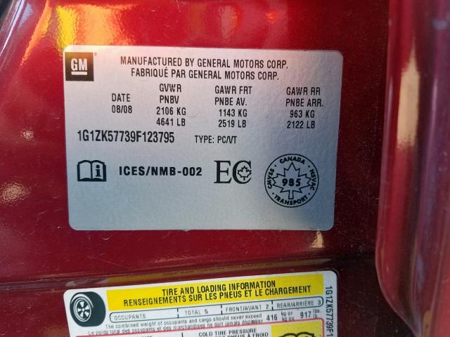 1G1ZK57739F123795 - 2009 CHEVROLET MALIBU LTZ წითელი ფოტო 10