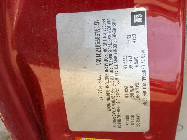 1G1AL58F987201151 - 2008 CHEVROLET COBALT LT RED photo 10