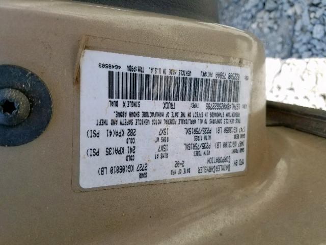 1B7HL48X02S622799 - 2002 DODGE DAKOTA QUA TAN photo 10