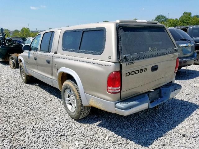 1B7HL48X02S622799 - 2002 DODGE DAKOTA QUA TAN photo 3