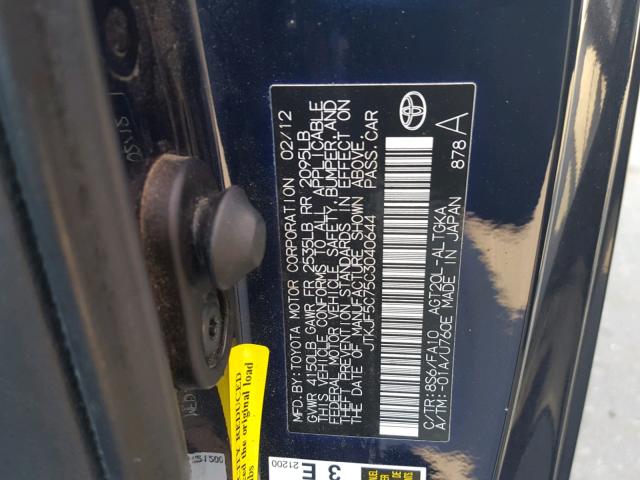 JTKJF5C75C3040644 - 2012 TOYOTA SCION TC ლურჯი ფოტო 10