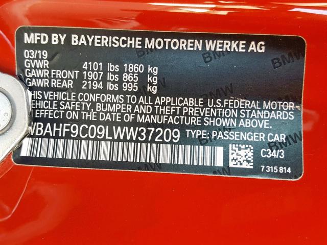 WBAHF9C09LWW37209 - 2020 BMW Z4 M40I RED photo 10
