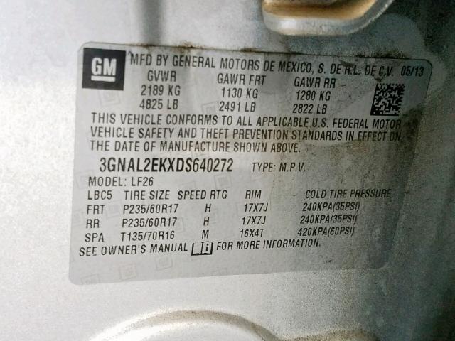 3GNAL2EKXDS640272 - 2013 CHEVROLET CAPTIVA LS 银色 照片 10