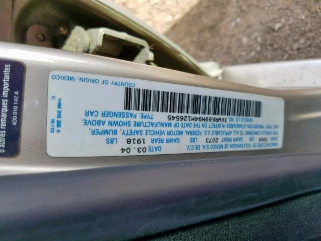 3VWRK69M94M126545 - 2004 VOLKSWAGEN JETTA GL TAN photo 10