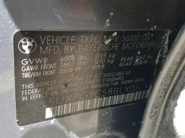 5UXFG2C58BLX05217 - 2011 BMW X6 XDRIVE3 CHARCOAL photo 10